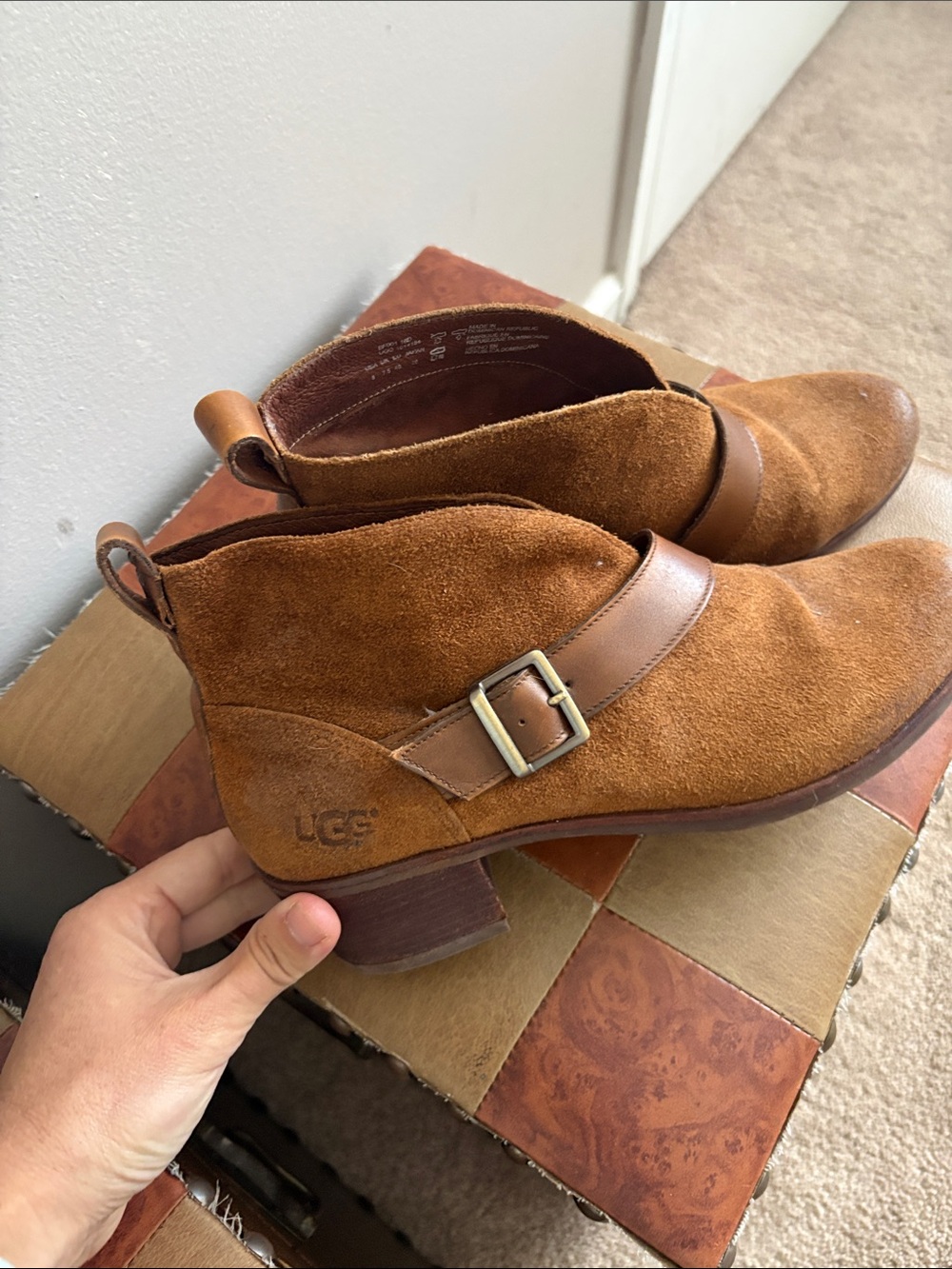 UGG Chestnut Suede Women's Ankle Boots with Buckle Strap